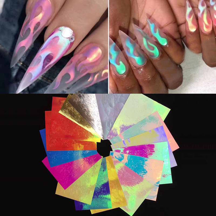 Holographic Flame Nail Stickers X 4. Gorgeous flames, and very popular. You get 4 sheets of different colours.