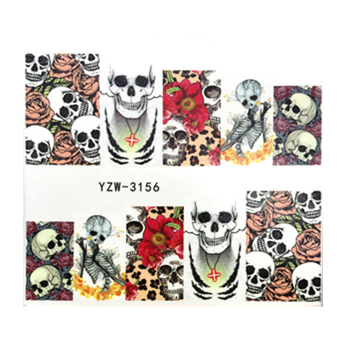 Skulls + Flowers Nail Water Decals, really cool designs.