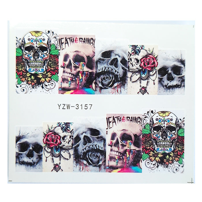 Skull & Flowers Nail Water Decals