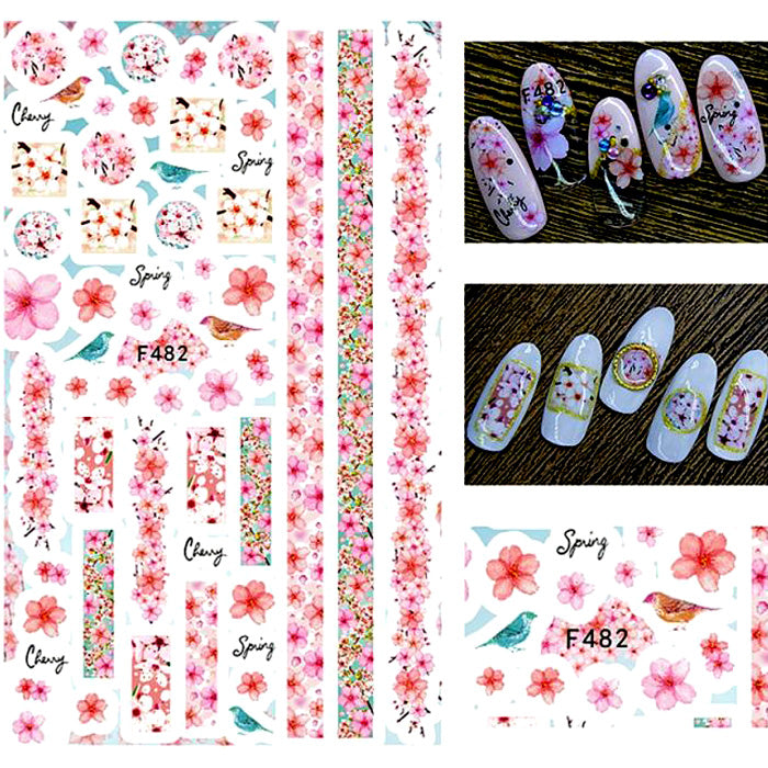 Beautiful Spring Blossoms + Birds Nail Stickers, and so easy to use.