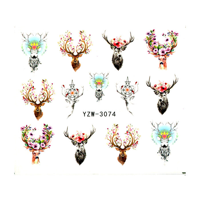 Stag Head + Flowers Nail Decals. These are beautiful, stags heads decorated with the most beautiful flowers.