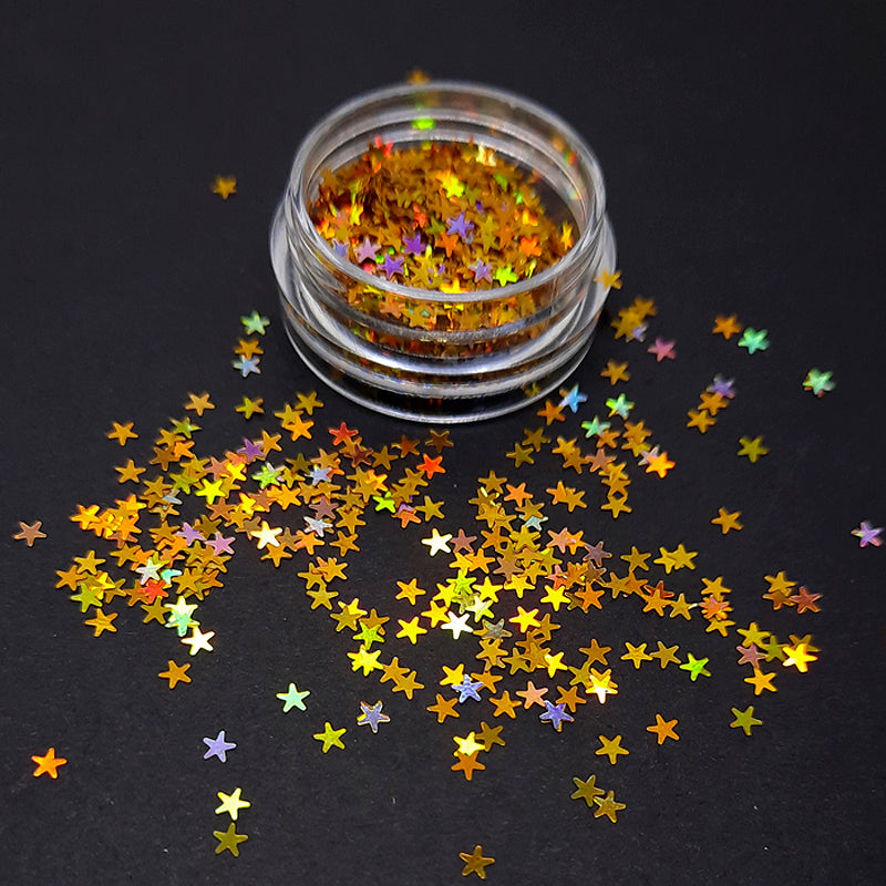 Star Nail Glitter, Golden Shimmer, beautiful little gold holo stars, very sparkly.