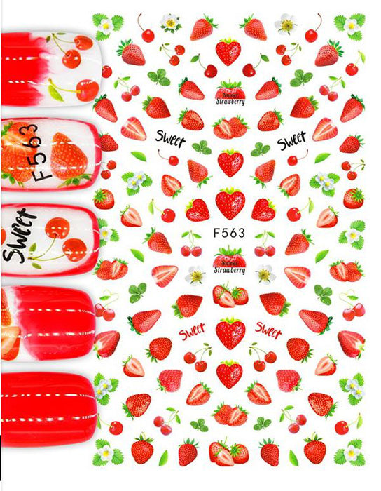 Strawberry + Cherry Nail Stickers, gorgeous strawberries and cherries, and these self adhesive stickers are so easy to use.