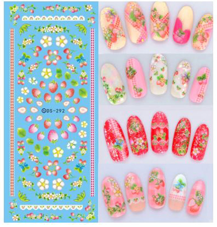 Strawberry + Flowers Nail Decals, these are so pretty, a mix of strawberries and strawberry flowers.