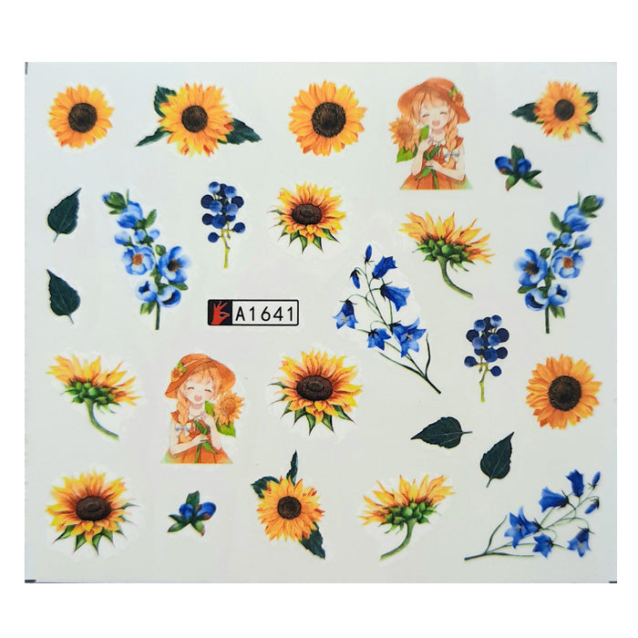 Sunflowers + Blue Flowers Nail Decals, so pretty.