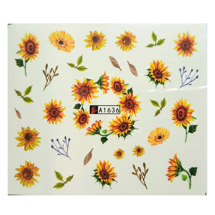 Beautiful Sunflowers + Leaves Nail Water Decals.