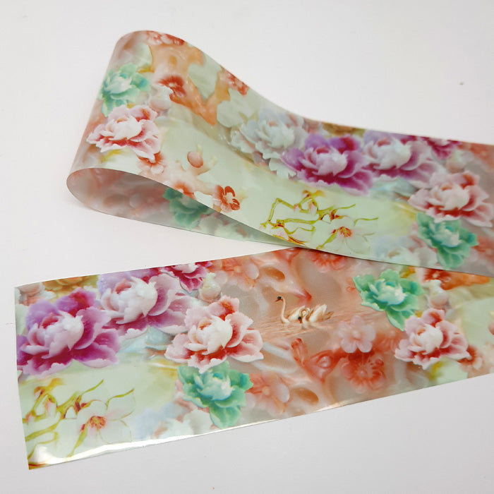 Swans + Flowers Nail Foil. What a beautiful design.