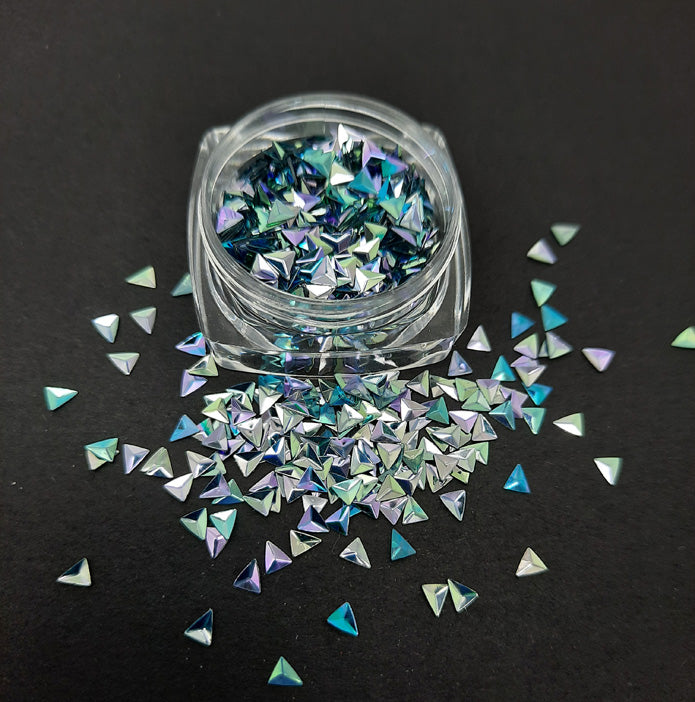 Triangle Nail Glitter, Blue Glacier. Beautiful shimmery 3d triangles in metallic blues