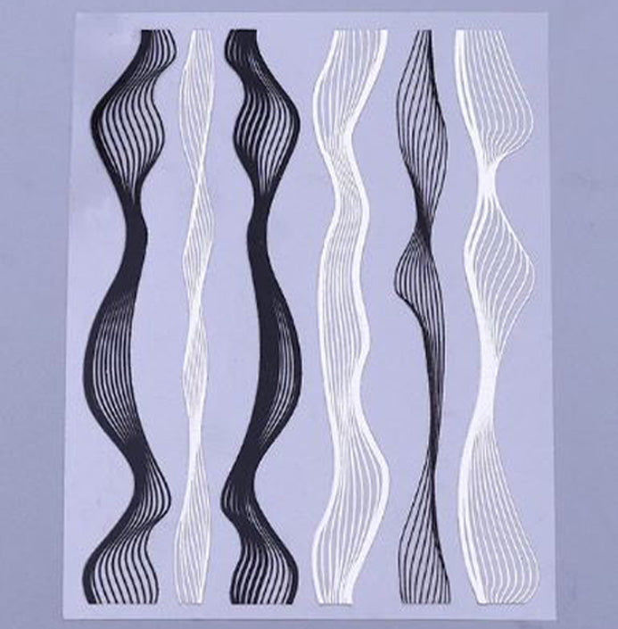 Wavy Line Nail Stickers, Black + White