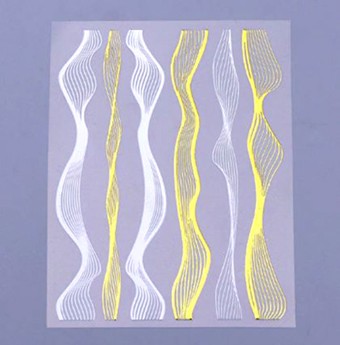 Wavy Lines Nail Stickers, Gold + White