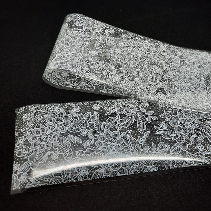 White Floral Lace Nail Foil, an incredibly beautiful foil, looks stunning over virtually every colour.