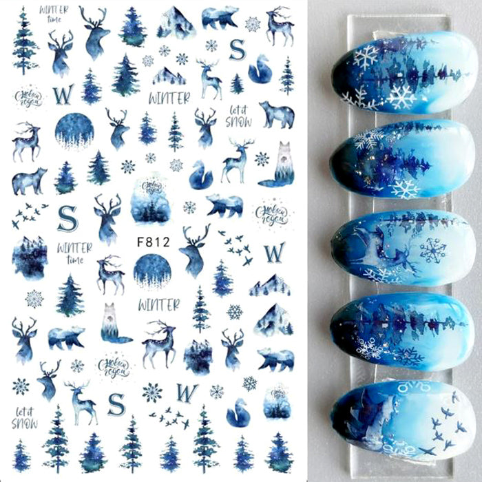Winter Woodland Nail Stickers, beautiful blue stickers, and so easy to use.