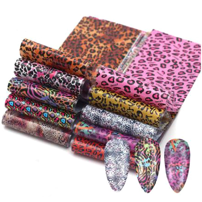 10 beautiful, colourful animal print nail foils.