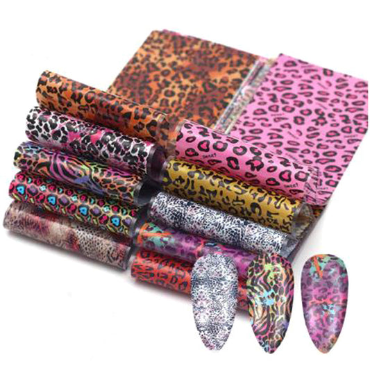 10 beautiful, colourful animal print nail foils.