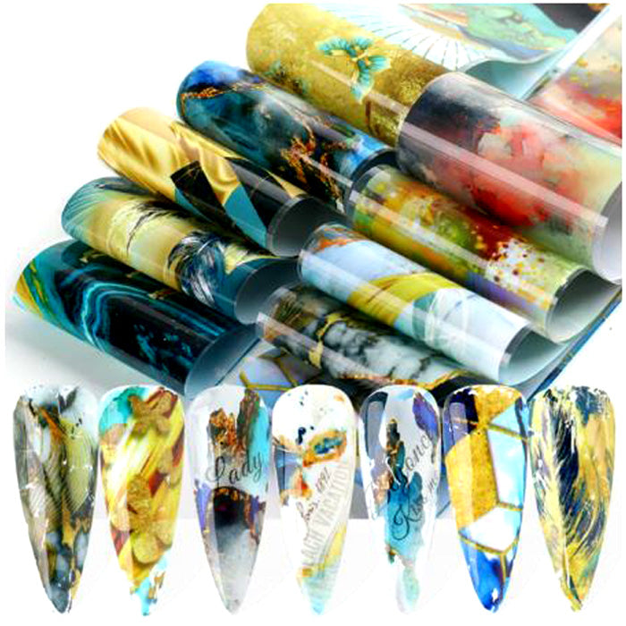 A set of 10 nail foils with stunning abstract designs.