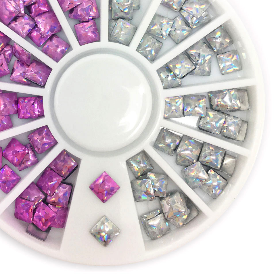 Silver + Pink Holographic Squares