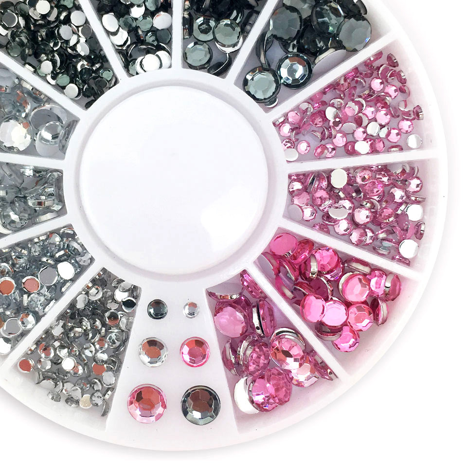 Grey, Pink + Silver Nail Rhinestones