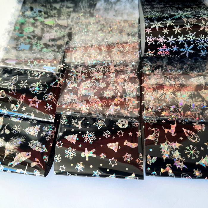 A set of 9 beautiful holo Christmas nail foils