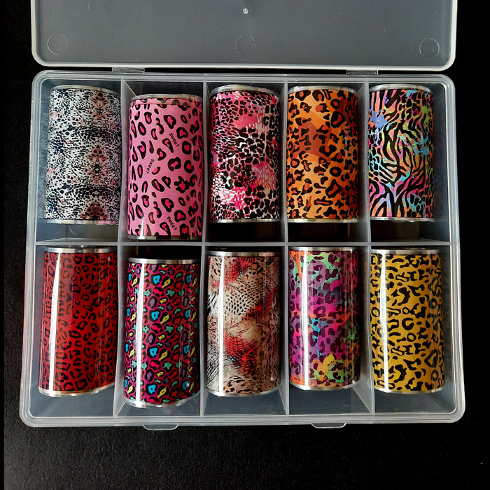 10 x Nail Foil Set, Animal Print, all in a handy storage case.