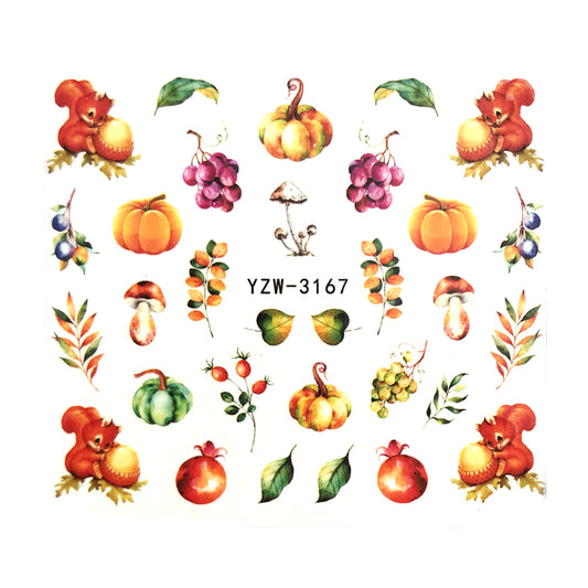 Autumn Pumpkin + Squirrel Nail Decals