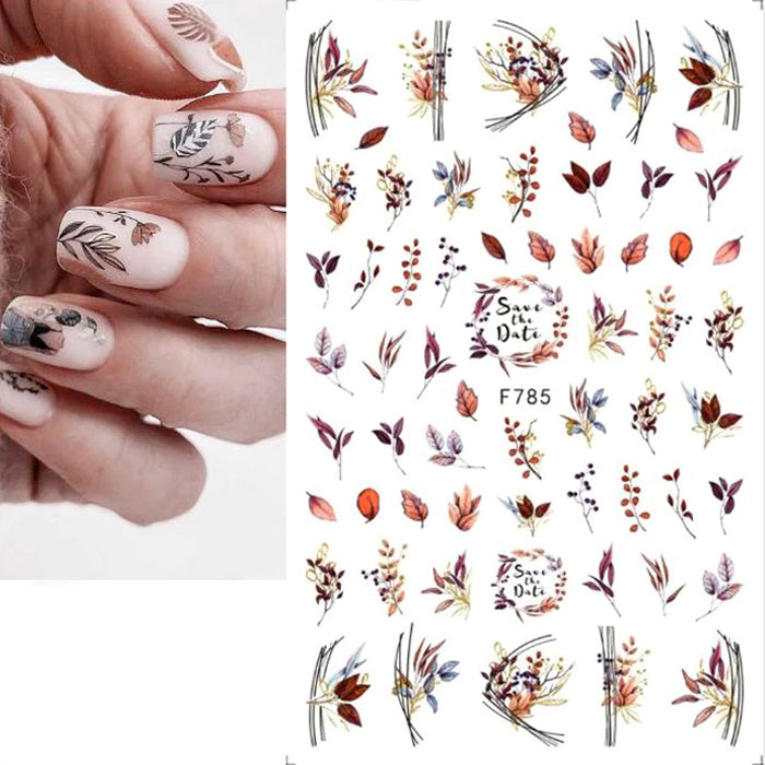 Golden Brown Leaves Nail Stickers