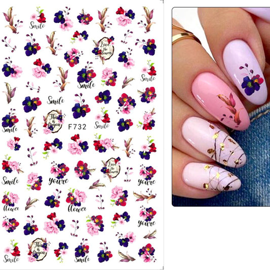 Beautiful Pink + Purple Flower Nail Stickers