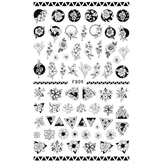 Black + White Flowers Nail Stickers