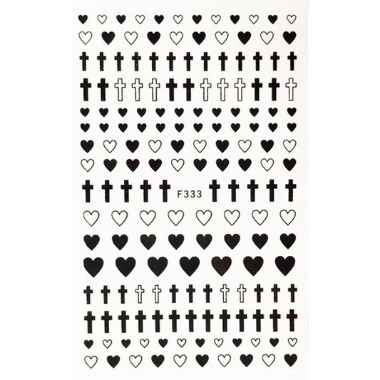 Black + White Heart + Cross Nail Stickers