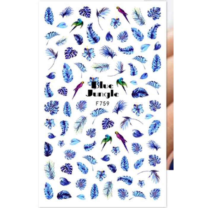 Blue Jungle Leaves Nail Stickers