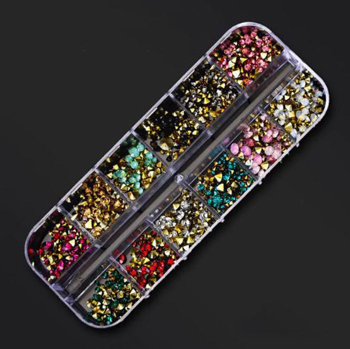 12 x Set Box Coloured Nail Crystals