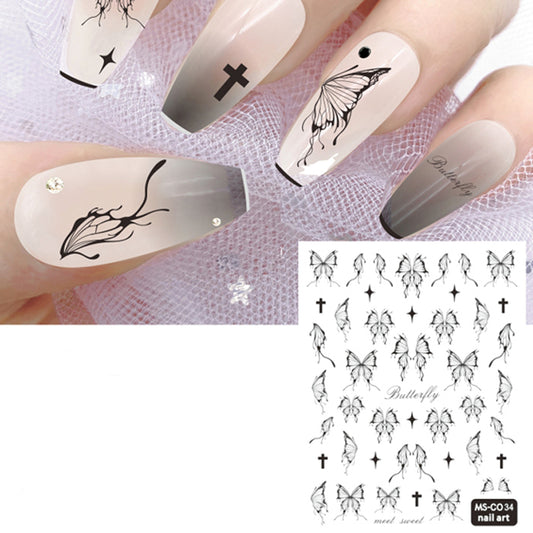 Butterfly + Stars Nail Stickers, Black