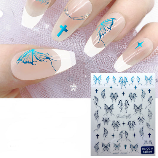 Butterfly + Stars Nail Stickers, Blue