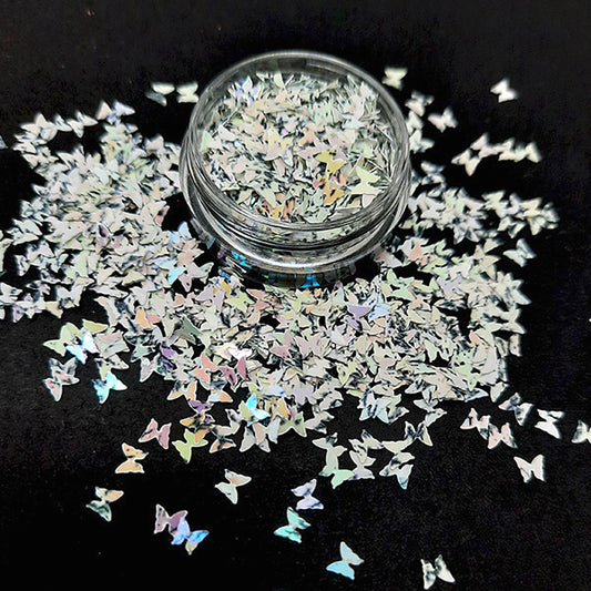 Butterfly Glitter, Iridescent White + Grey