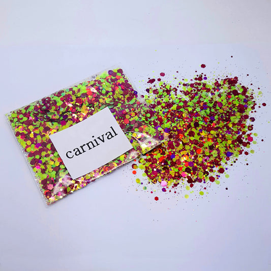 Fuschia + Gold/Lime Nail Glitter 'Carnival'