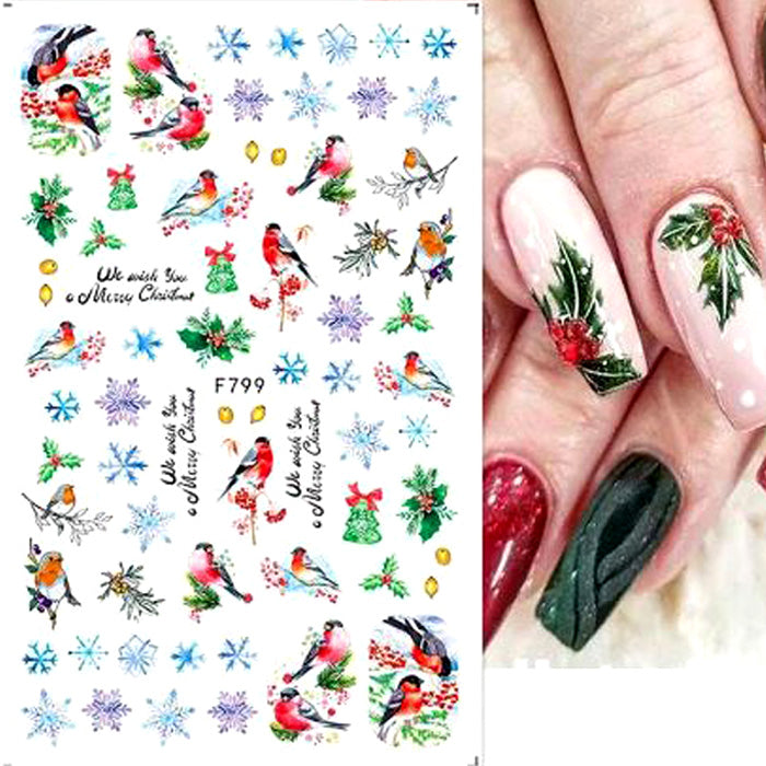 Christmas Birds + Snowflakes Nail Stickers