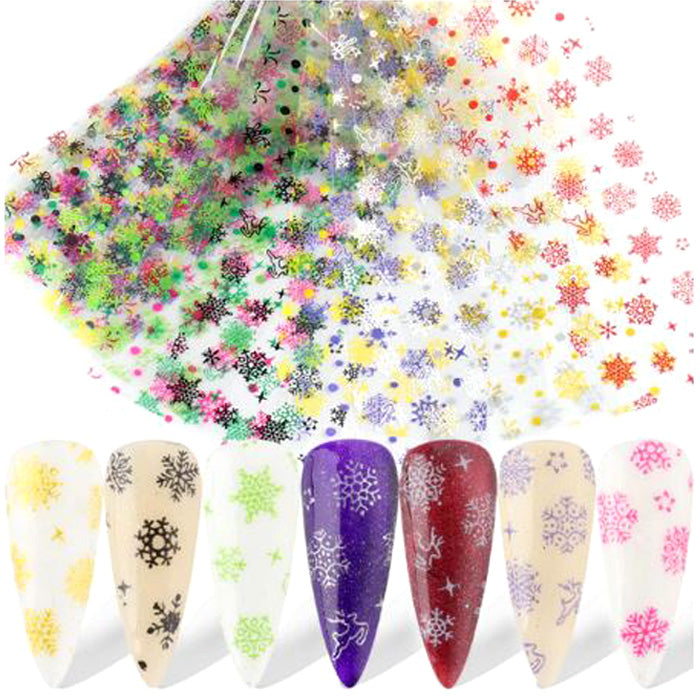 Set of 10 colourful snowflake nail foils