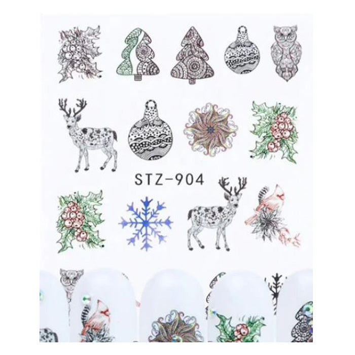 Christmas Nail Decals with Deer, Baubles + Owls