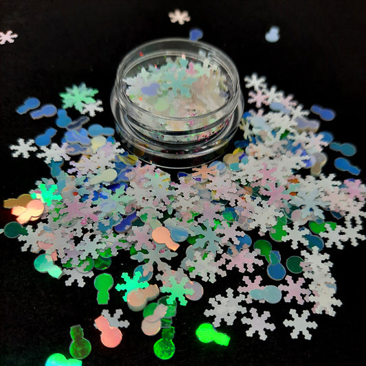 Christmas Iridescent Snowflakes + Snowmen Nail Glitter