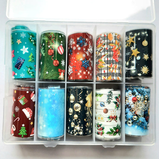 Gorgeous Christmas nail foil designs in a handy storage case.