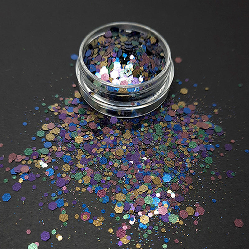 Mélange de paillettes épaisses noires pour ongles, « Oil Slick »