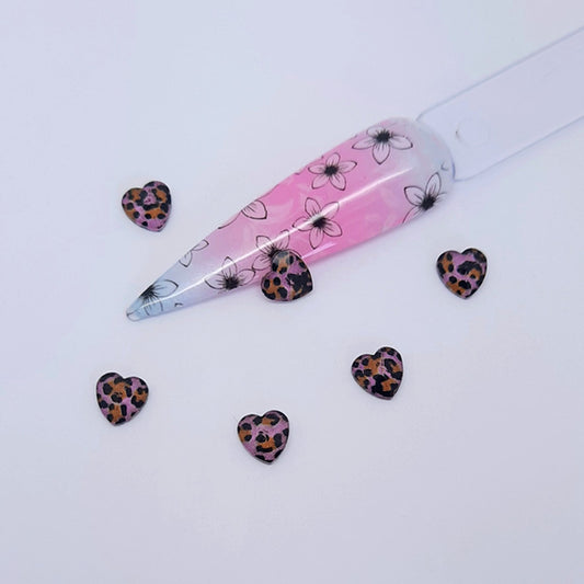 Clear Resin Animal Print Heart Nail Charms x 4, Pink. These are beautiful, other colours also available, plus matching butterfly charms.