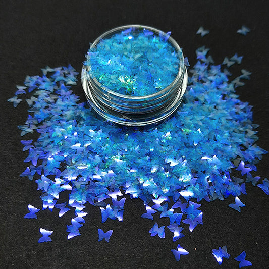 Paillettes pour ongles en forme de papillon bleu irisé