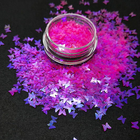 Paillettes pour ongles en forme de papillon rose irisé