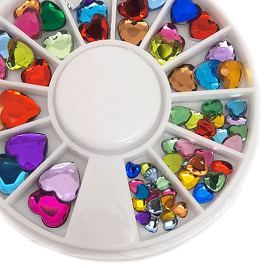 Coloured Hearts Nail Gems, Mixed Sizes