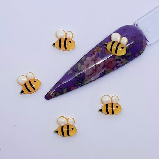 Cute Bee Nail Charms x 10. Gorgeous bees for Summer nails, flat backed.
