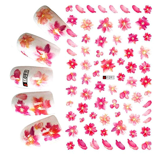 Orange Red Flower Nail Stickers