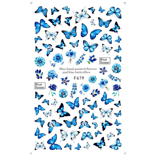 Blue Butterfly + Flowers Nail Stickers