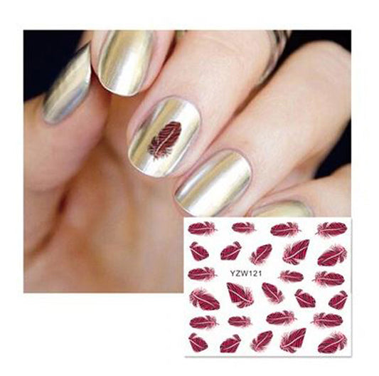 Black + Red Tiger Stripe Feather Nail Decals