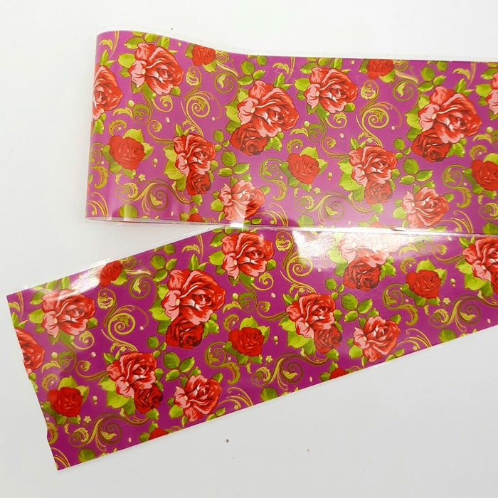 Flamboyant Roses on Plum Nail Foil