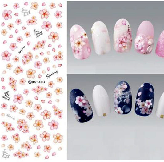 Pink Spring Flowers Nail Water Decals